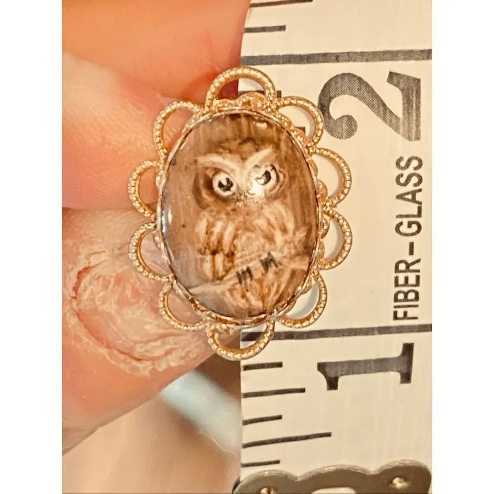Vintage Gold Tone Owl Ring Adjustable